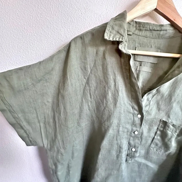 GRAYSON | Olive Green 100% Linen Half Button Tunic Style Top | Size 5, XL - Picture 2 of 7